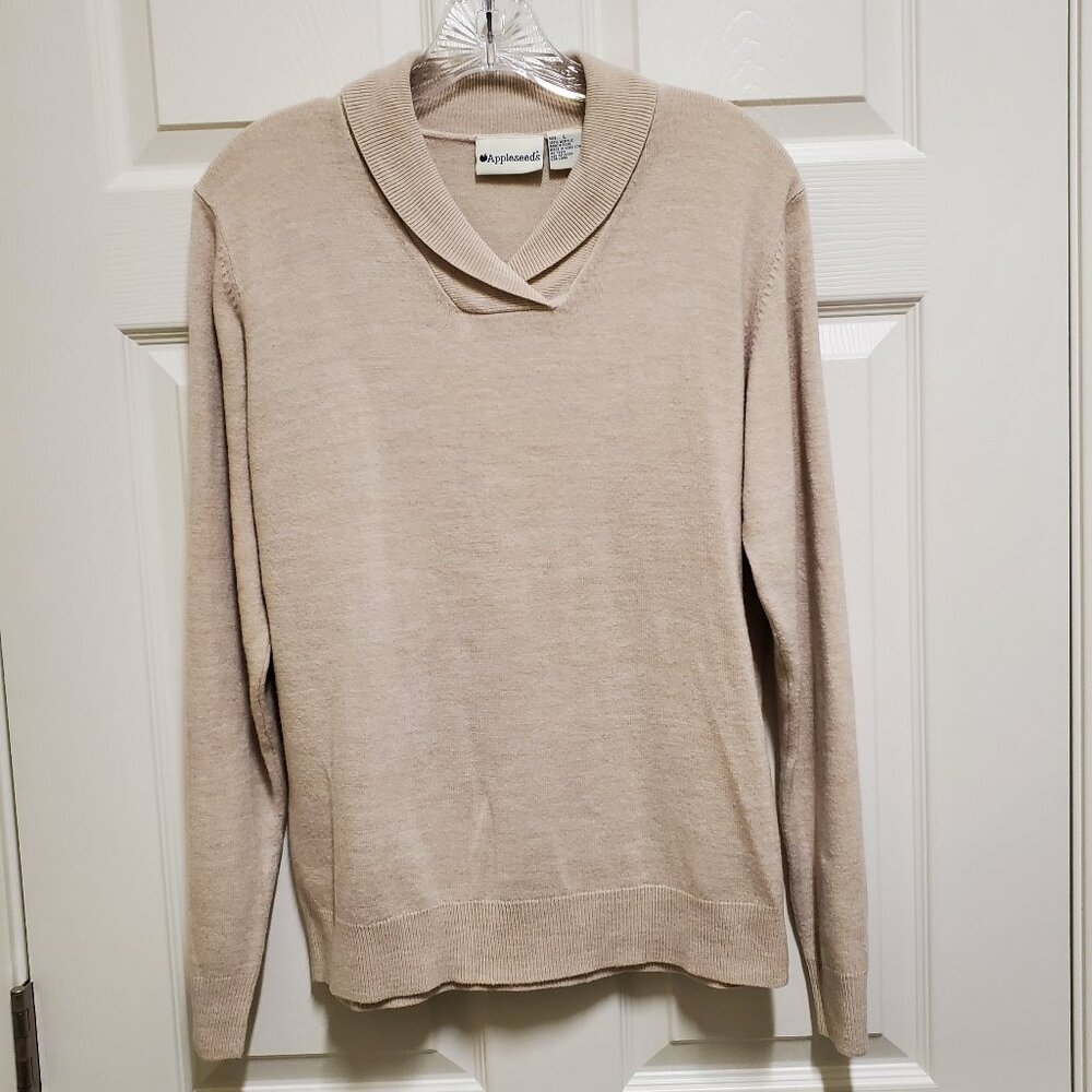 Beige Long Sleeved Collared Sweater